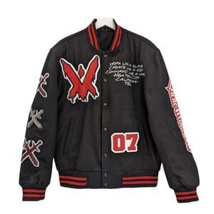 VM Quote Virile Monarch Wool Black & Red Varsity Jacket Men's Size S/M